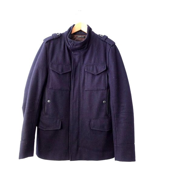 ZARA Man Jacket Medium Wool Coat Navy Quilted Heavy Parka Formal Work‎ Tradesman - Picture 1 of 15